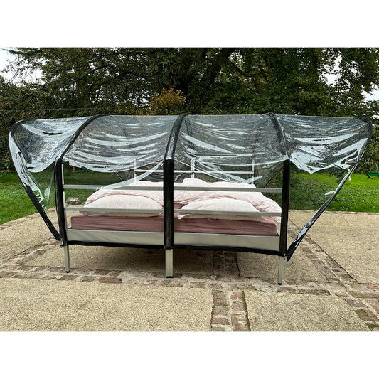 Doppelbett „ZweierHeia” mit Tau-, Regen- und Insektenschutz, sowie Gestänge (Vollausstattung, Set)